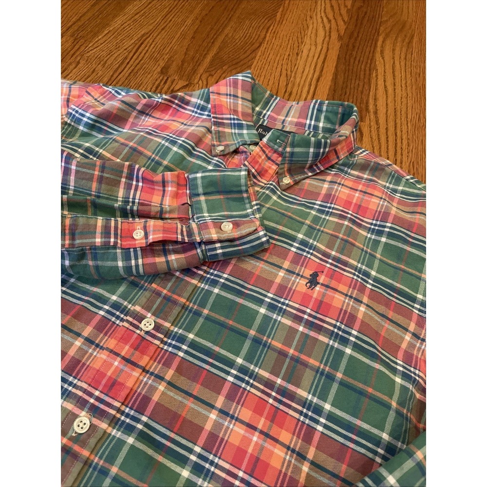 Ralph Lauren Men's Custom Fit Shirt Pink Teal Plaid Pony Cotton Size Large